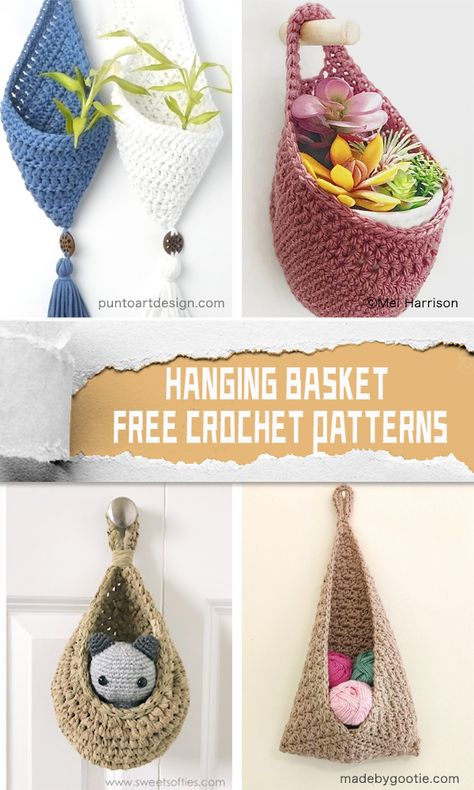 Hanging Basket FREE Crochet Patterns - iGOODideas.com Free Hanging Basket Pattern, Hanging Jute Basket Pattern, Teardrop Hanging Basket Crochet, Large Crochet Hanging Basket, Jute Crochet Hanging Basket Free Pattern, Small Crochet Hanging Basket, Crochet Hanging Fruit Basket Pattern, Crochet Fruit Hanger, Crochet Hanging Baskets Free Patterns Storage