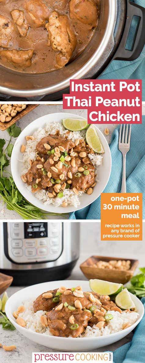 Thai Peanut Sauce Chicken, Peanut Chicken Recipe, Chicken Instapot, Instant Pot Thai, Peanut Sauce Chicken, Recipes Instapot, Instapot Meals, Pressure Cooking Today, Thai Peanut Chicken