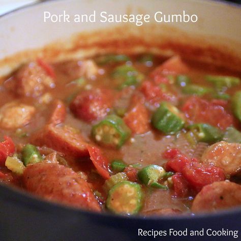 Pork and Sausage Gumbo Pork Gumbo Recipe, Pressure Cooker Pork Roast, Breaded Pork Tenderloin, Pressure Cooker Pork, Cajun Spice Mix, Sausage Gumbo, Cajun Dishes, Paprika Pork, Tomato Broth