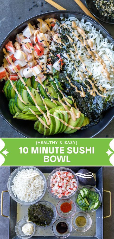 California Sushi Bowl, Sushi Bowl Recipe, Sushi Recipes Homemade, Healthy Bowls Recipes, Sushi Bowl, Healthy Bowls, Crab Recipes, Sushi Recipes, Bowl Recipe