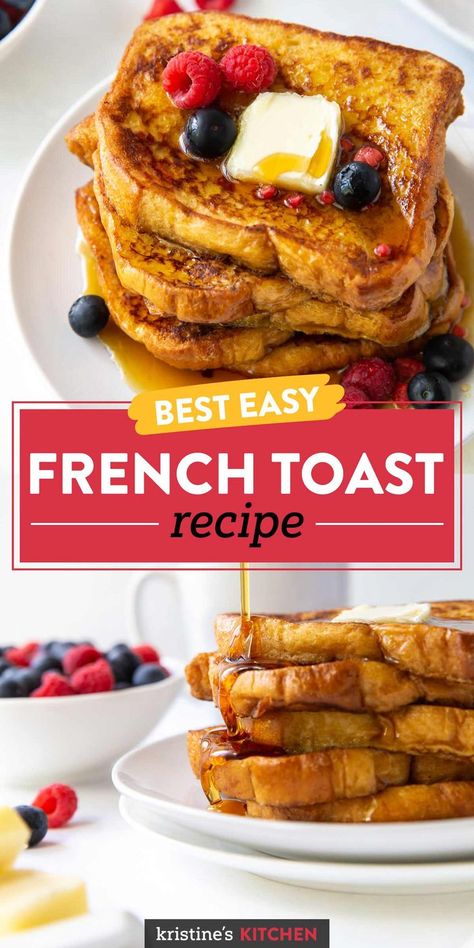 You'll love this easy French Toast recipe! It has the best sweet, caramelized edges and soft, custardy centers of this classic French toast. Perfect for breakfast or brunch! Small Batch French Toast Recipe, Easy Dinner Recipes Breakfast, French Toast French Bread, French Toast Recipe Wheat Bread, Essen, French Toast For A Crowd Simple, Best Ever French Toast, French Toast Small Batch, French Toast Recipe White Bread