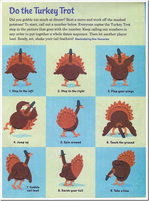 This is a fun one! I scanned this from Noodle, the Nick Jr. Magazine. (Nov 2005)  I’m not sure that it’s published any more? Do the Turkey Trot gross motor and movement activity for preschoolers. It's simple enough for young children to follow and get a little exercise while practicing some listening skills too! MORE THANKSGIVING ACTIVITIES… Turkey Theme, Thanksgiving Music, Thanksgiving Activities Preschool, Thanksgiving Crafts For Toddlers, Thanksgiving Songs, Movement Songs, Thanksgiving Lessons, Thanksgiving Crafts Preschool, Thanksgiving School