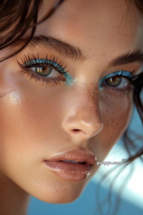 Festival Eye Makeup, Blue Eyeshadow Makeup, 90s Makeup Look, Blue Eyeshadow Looks, Beach Makeup, Eye Makeup Styles, Summer Makeup Looks, Mermaid Makeup, Blue Eyeshadow