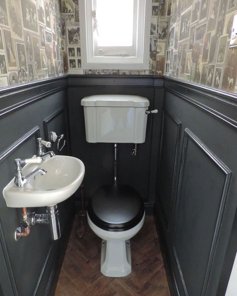 Victorian Plumbing on Instagram: "This beautiful small bathroom has been shared by VP favourite @overatkates from London. Interior guru Kate and her husband have been…" Small Victorian Bathroom, Small Half Bathrooms, Quirky Wallpaper, Victorian Toilet, Small Downstairs Toilet, Small Bathroom Wallpaper, Beautiful Small Bathrooms, Toilet Room Decor, Small Bathroom Layout