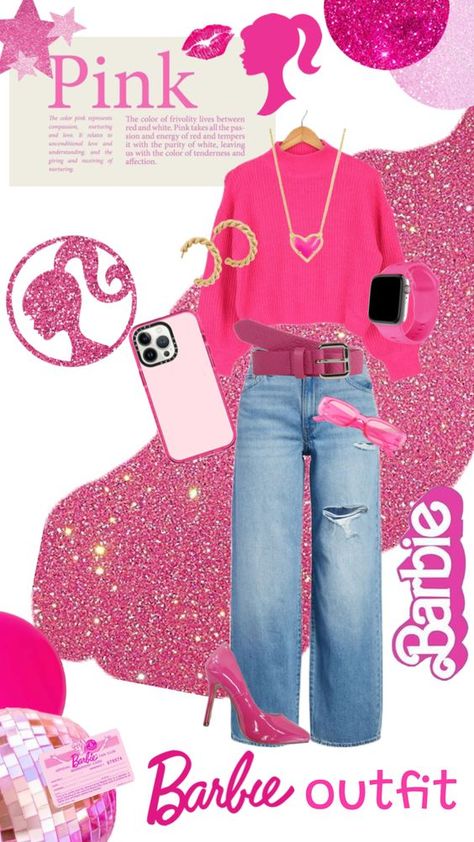 Barbie Outfits For School Spirit Week, Barbie Doll Inspired Outfit, Barbie Dress Up Day At School, Barbie Outfits Spirit Week, Barbie Vs Ken Spirit Week, Nerd Girl Outfit, Barbie Outfits Halloween, Caroline Outfits, Barbie Dinner