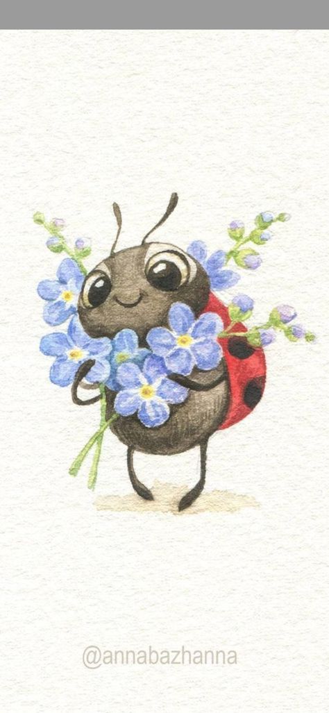 Fun Paintings, Kraf Kertas, A Ladybug, A Bug, Dessin Adorable, Art Drawings Simple, الرسومات اللطيفة, Whimsical Art, 귀여운 동물