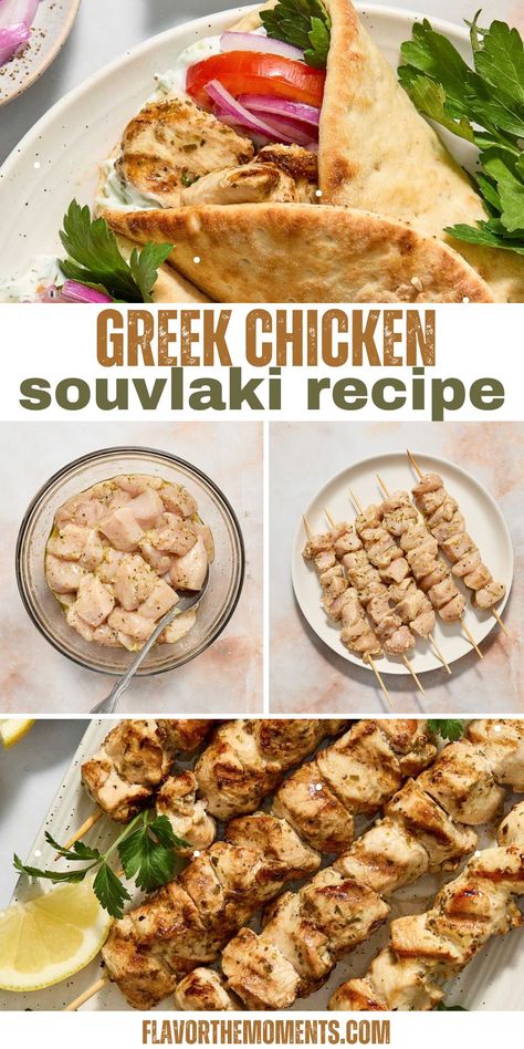 This Greek Chicken Souvlaki Recipe includes juicy chicken skewers marinated in an easy Greek marinade. It's grilled to perfection in about 15 minutes and is perfect served with pita bread and tzatziki sauce! #chicken #souvlaki #grilling Greek Chicken Tenderloins, Greek Chicken Souvlaki Recipe, Marinated Chicken Skewers, Chicken Souvlaki Recipe, Greek Marinade, Souvlaki Marinade, Greek Chicken Skewers, Greek Style Chicken, Greek Chicken Souvlaki