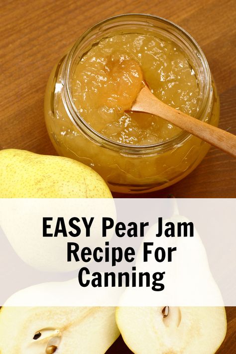 An open jar of pear jam with fresh pears beside it, with overlay text "easy pear jam recipe for canning", showcasing a delightful pear jam recipe for canning pear jam. Canning Pears Easy, Pear Jam With Pectin, Pear Preserves Recipe Easy, Pear Preserving, Pear Jam Recipe Canning, Pear Canning Recipes, Pear Perserves Recipes, Canning Pears Recipes, Pear Recipes For Canning