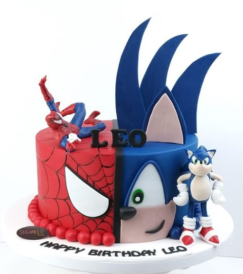 Spiderman or Sonic? #sugaholic #dubai #cake #uae #spiderman #sonic #dubaicakes #cakesindubai Sonic Spiderman Cake, Paw Patrol And Spiderman Cake, Sonic And Spiderman Cake, Superhero Cake For Boys, Birthday Cake Sonic, Tort Sonic, Sonic Cakes For Boys, Sonic Spiderman, Sonic Pasta