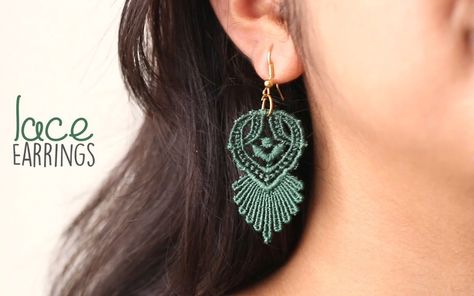 https://youtu.be/8v6ip7uUONY Micro Macrame Earrings Tutorial, Easy Diy Earrings, Diy Lace Earrings, Macrame Earrings Tutorial, Macrame Jewelry Tutorial, Tutorial Macramé, Minnie Mouse Earrings, Diy Jewelry Tutorials, Lace Earrings