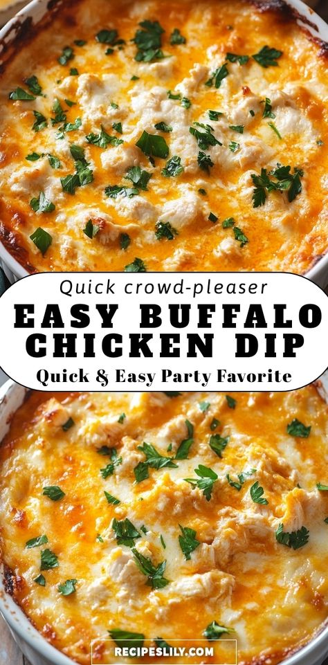 Satisfy your cravings with this Easy Buffalo Chicken Dip! Perfect for game day or any gathering, it’s packed with spicy, cheesy goodness. Ready in just minutes, this dip is sure to be a crowd-pleaser. Fast Buffalo Chicken Dip, Game Night Dip Recipes, Cheesy Buffalo Chicken Dip, Easy Food For Dinner Party, Easy Chicken Buffalo Dip, Game Day Side Dishes Football Food, Small Batch Buffalo Chicken Dip, Dip Potluck Ideas, Buffalo Chicken Dip High Protein