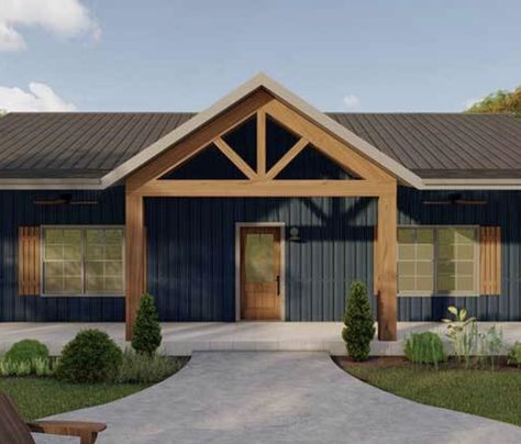 Exposed Beam Front Porch, Covered Entryway Exterior, Porch With Gable Roof, Gable End Ideas, Cabin Entryway Ideas, Gabled Porch, Mudroom Entrance, Gable Roof Porch, Garage Detached