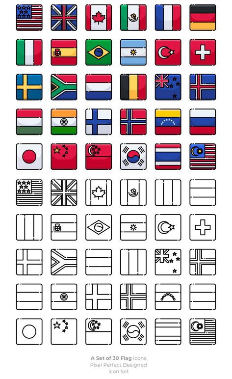 30 Country Flag Icons AI, EPS Different Country Flags, Design Your Own Flag, Flags Of European Countries, Country Flags Icons, Flag Of Europe, Flags Europe, County Flags, Flag Drawing, European Flags