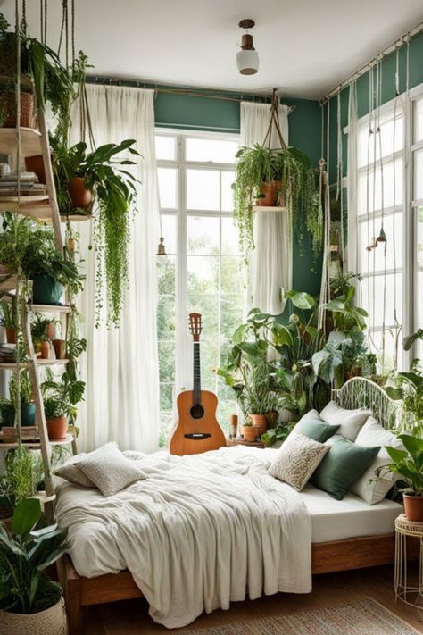 A captivating jungle-themed Boho bedroom with lush greenery, vibrant patterns, and natural textures. Create a tropical paradise in your own home with our inspiring ideas. #JungleBohoInspiration #TropicalDecor #BohemianRetreat Design Small Bedroom Ideas, Bedroom Interior Aesthetic, False Ceiling Design Bedroom, Bedroom Playlist, Design Small Bedroom, Bedroom French, Bedroom Ideas Aesthetic, Aesthetic Bedroom Ideas, Small Bedroom Ideas