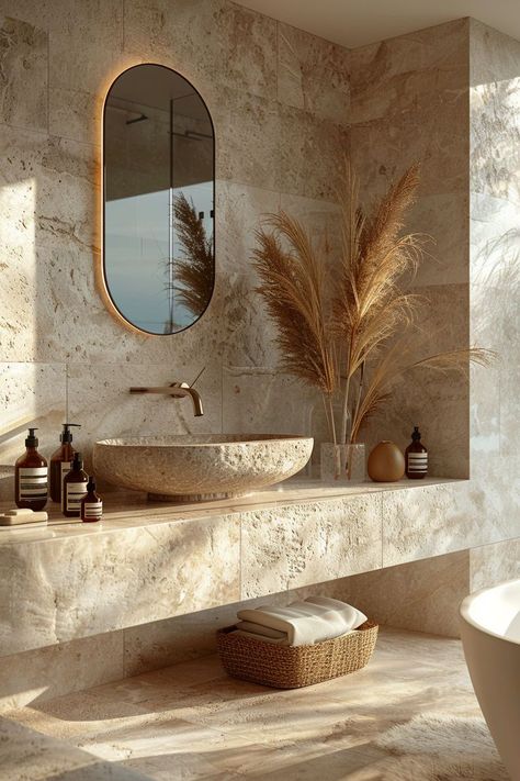 Organic Bathroom, Organic Modern Bathroom, Earthy Bathroom, Organic Interior, Modern Bathroom Decor, Dream House Interior, Decor Tips, Modern Bathroom Design, Organic Modern