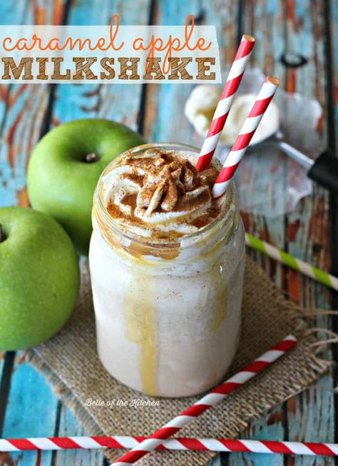 Caramel Apple Milkshake - Belle of the Kitchen Apple Milkshake, Belle Of The Kitchen, Caramel Apple Desserts, Caramel Apples Homemade, Caramel Apple Cheesecake, Kitchen Fun, Milkshake Recipes, Fall Flavors, Milk Shakes