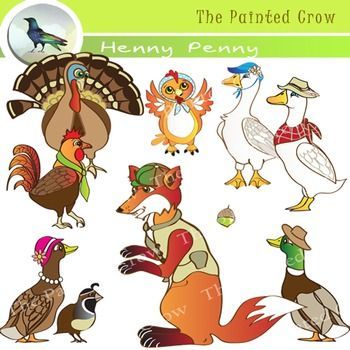 Henny Penny Clipart Set includes all 9 Chicken Little characters + acorn. Chicken Little Characters, Fifth Grade Spelling Words, Main Idea Graphic Organizer, Crow Logo, Kids Coping Skills, Merry Christmas Font, Halloween Math Activities, Henny Penny, Chicken Little