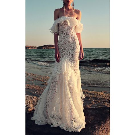 Costarellos     Floral Lace Tea Dress ($7,490) ❤ liked on Polyvore featuring dresses, white, lace dress, off the shoulder lace dress, off the shoulder dress, floral dresses and off-the-shoulder ruffle dresses Costarellos Bridal, Mermaid Wedding Dress Lace, Casual Beach Wedding, Popular Wedding Dresses, Wedding Dress Style, Wedding Dress Lace, Backless Wedding, Stunning Wedding Dresses, Hair Raising