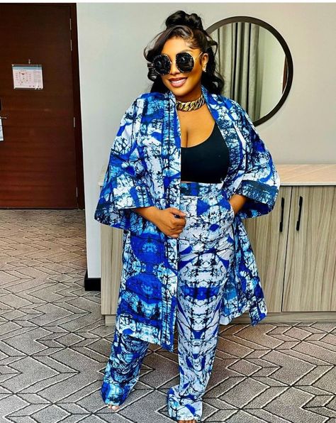 Kimono Jacket And Palazzo Trouser, Adire Pant And Top, Kampala Kimono Styles, Ankara Palazzo Trouser And Top, Adire Kimono And Trouser, Ankara Kimono Jacket And Trouser, Adire Styles For Ladies 2 Piece, Kampala Trouser And Top For Ladies, Kimono And Palazzo Outfit