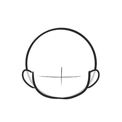 How To Draw Chibi Head - Front View Croquis, Head Drawing Reference Cartoon, Hair Front Drawing, Front Face Drawing Reference, Chibi Head Tutorials, Cute Head Drawing, Easy Head Drawing, Anime Base Head, Chibi Face Drawing