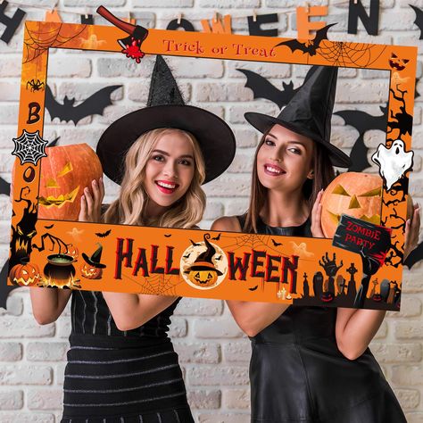 30 Spook-Tacular Halloween Photo Booth Ideas Diy Halloween Photo Backdrop Booth Ideas, Diy Halloween Photo Booth Props, Halloween Photo Frame Diy, Halloween Backdrop Ideas Diy Photo, Trunk Or Treat Photo Booth Ideas, Photo Booth Halloween, Halloween Photo Backdrop Ideas, Diy Halloween Photo Booth, Halloween Photo Booth Backdrop