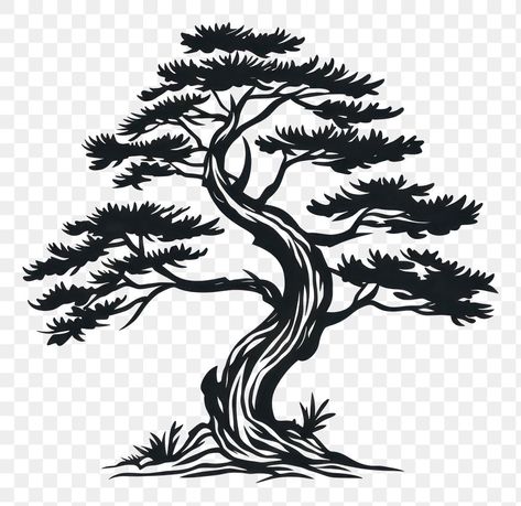 Old School Tattoo Black, Bonsai Tattoo, Hand Poke Tattoo, Tree Silhouette Tattoo, Black Pine Tree, Silhouette Tattoo, Pine Tree Silhouette, Japanese Tree, Silhouette Drawing