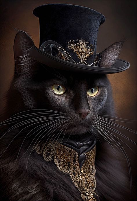 Steampunk Kunst, Cottage Core Art, Steampunk Animals, Steampunk Cat, Art Steampunk, Creative Design Studio, Animal Portraits Art, Creatures Art, Black Cat Art