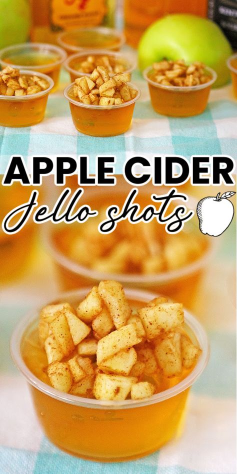 apple cider jello shots on a blue plaid napkin Apple Cider Jello Shots, Cider Jello Shots, Thanksgiving Jello, Apple Cider Bourbon, Best Jello Shots, Candied Orange Slices, Jell O Shots, Jello Shot, Jello Shot Recipes