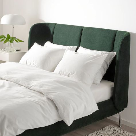 TUFJORD Upholstered bed frame, Tallmyra dark green, Standard Double - IKEA Bedroom Inspirations Small Room, Green Upholstered Bed, Bed 3d, Curved Headboard, Upholstered Bed Frame, Fabric Bed, Bed Slats, Home Modern, Fabric Armchairs