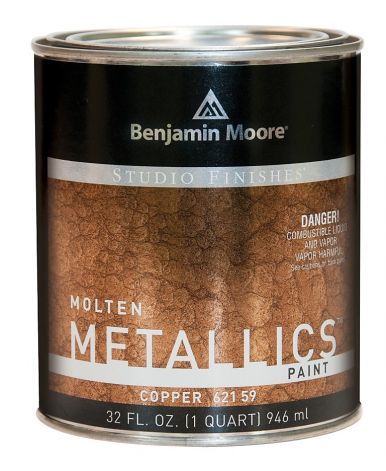 Benjamin Moore's Molten Metallics imitates the look of hammered metal. I wonder if I can recreate the look of hammered cabinet doors with this? Benjamin Moore Metallic Paint, Metallic Paint Colors, Accent Ceiling, Hammered Metal, Paint Supplies, Painting Tips, Benjamin Moore, My New Room, Metallic Paint