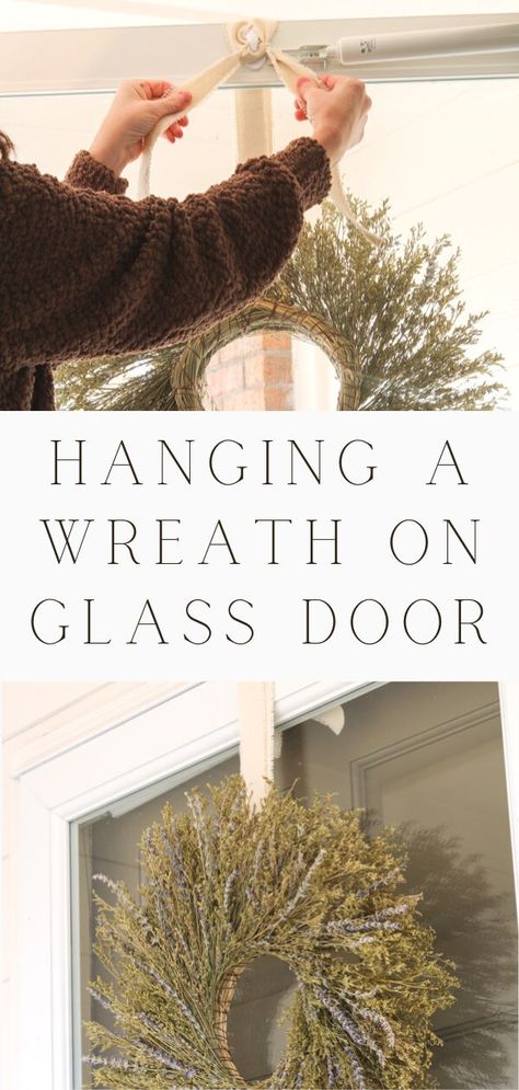 Front Door Wreath Hanger, Wreaths On Double Doors, Wreath Hangers For Front Door, Wreath Storm Door, Wreaths On French Doors Inside, French Front Door Decor, Wreaths On Storm Doors, Wreath With Storm Door, Diy Wreath Hanger For Door