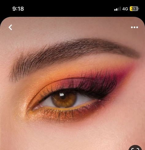 80s Orange Makeup, Simple Orange Eye Makeup, Color Pop Eyeshadow Looks, Yellow Makeup Looks, Scar Makeup, Warm Eyeshadow, Eyeshadow Designs, Colourpop Eyeshadow, Bold Eye Makeup