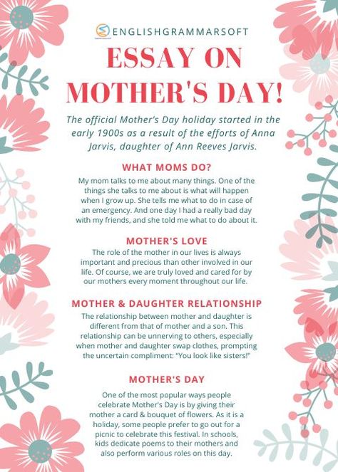 Essay on Mother's Day My Mother Essay, Short Essay, Learn English Grammar, English Language Teaching, Language Teaching, Bullet Journal Ideas Pages, Writing Help, English Grammar, Mothers Love