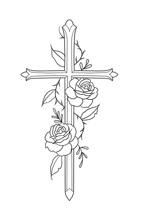 Tattoo Designs Cross, Skull Thigh Tattoos, Tattoo Cross, Cross Coloring Page, Cross Drawing, Cross Tattoos For Women, Mom Tattoo Designs, Cross Tattoos, Cross Tattoo Designs