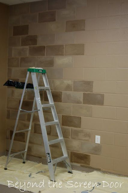 Concrete into Stone: DIY: Tutorial and colors used to get this stone wall look - on a budget!!! Cinder Block Basement, Concrete Block Walls, Cinder Block Walls, Painted Concrete Porch, Basement Walls, Cinder Block, Basement Remodel, Concrete Blocks, The Basement