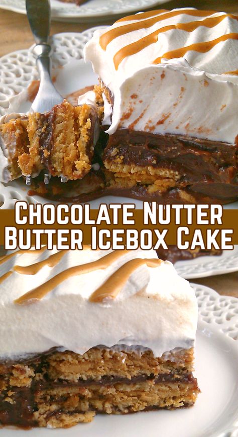 Butter Butter Icebox Cake, Peanut Butter Torte Dessert Recipes, Chocolate Nutter Butter Icebox Cake, Nutter Butter Ice Box Cake, Peanut Butter Cookie Dessert, Nutter Butter Icebox Cake, Peanut Butter Eclair Cake, Nutter Butter Dessert, Eclaire Cake