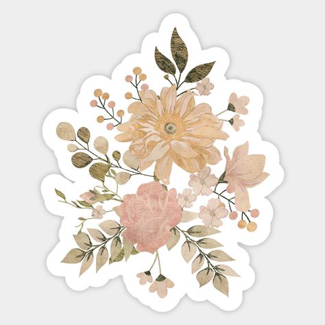 Vintage Aesthetic Stickers Flowers, Journal Printables Stickers Aesthetic Vintage Flowers, Vintage Theme Stickers, Vintage Leaves Stickers, Cute Beige Stickers, Cute Vintage Stickers, Sticker Art Aesthetic, Retro Flowers Aesthetic, Pastel Stickers Printable