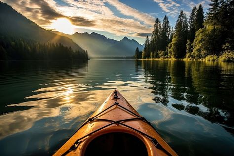 Kayak landscape outdoors kayak. AI generated Image by rawpixel. | free image by rawpixel.com / bass Kyacking Pictures, Mountains With Lake, Kayaking Photography, Night Kayaking, Kayaking Aesthetic, Kayak Pictures, Kayaking Quotes, River Tattoo, Inktober 2024