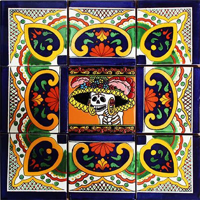 Pola Mexican Tile Set Backsplash Mural Mexican Theme Kitchen, Bathroom Courtyard, Mexican Tile Backsplash, Mexican Tile Bathroom, Mexican Style Kitchens, Backsplash Mural, Copper Sinks, Mexican Tiles, Copper Bathtubs