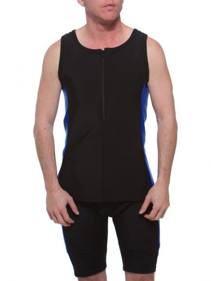 Sleeveless Swim Top via Underworks looks like a rash guard and gives good coverage for trans men Trans Swimwear, Supportive Swimwear, Chest Binder, Swim Tank, Trans Boys, Binders, Swimwear Fashion, Swim Top, Rash Guard