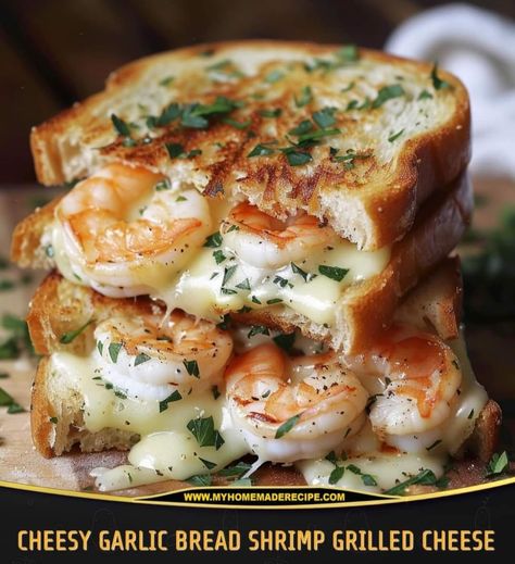 (1) Buddy Valastro Fans | Cheesy Garlic Bread Shrimp Grilled Cheese | Facebook Garlic Bread Grilled Cheese, Cheese Shrimp, Shrimp Grilled, Grill Cheese, Seafood Dinner Recipes, Buddy Valastro, Breaded Shrimp, Cheesy Garlic Bread, Shrimp Recipes For Dinner