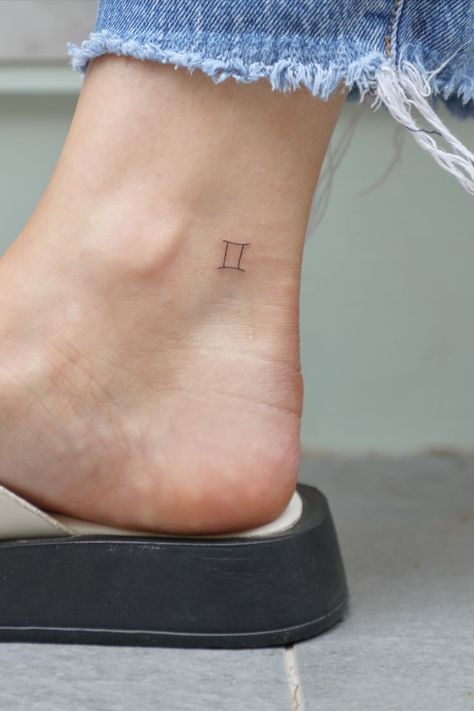 Gemini Tattoo Ankle, Gemini Glyph Tattoo, Gemini Ankle Tattoo, Simple Gemini Tattoo, Small Gemini Tattoo, Gemini Tatoos, Gemini Symbol Tattoo, Gemini Tattoo For Women, Gemini Sign Tattoo