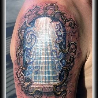 Always light at the end of the tunnel Tunnel Tattoo, Stairway To Heaven Tattoo, Best 3d Tattoos, Tatoo 3d, Amazing 3d Tattoos, 16 Tattoo, Heaven Tattoos, Polynesian Tattoos, Tattoo Henna