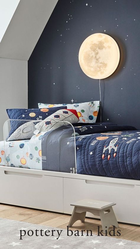 Toddler Space Room, Kids Space Bedroom, Todler Room, Outer Space Room, Healthy Bedroom, Outer Space Bedroom, Space Kids Room, Outer Space Nursery, Boy Toddler Bedroom