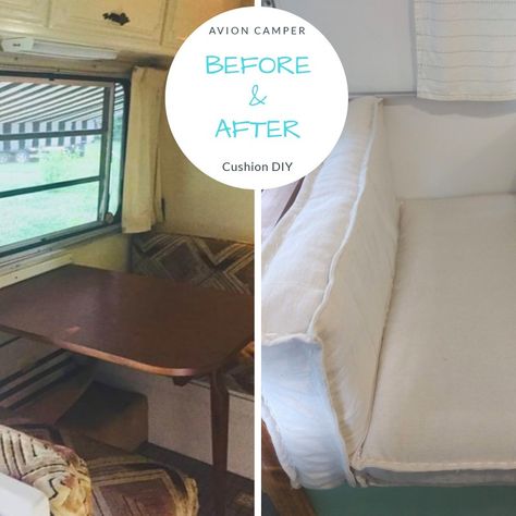 Camper Cushion Makeover, Trailer Cushion Covers, Avion Camper, Painters Cloth, Camper Cushions, Popup Camper Remodel, Cushion Diy, Diy Cushion Covers, Cushions Diy