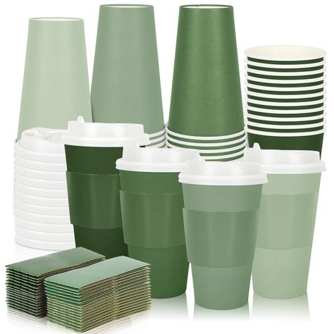 PRICES MAY VARY. Quantity - The package comes with 100 pack paper cups with lids and sleeves, the quantity is quite enough to meet your needs for various use. Gradient Color - The paper cups are in 4 gradient sage green theme colors, providing an elegant feeling, the sleeves are also in corresponding colors, look exquisite and atmospheric. Enough Capacity - Each paper cup is 16oz, proper capacity to satisfy people's needs, and proper for people to hold in hands. Please check the size before orde Green Tea Party, Sage Green Theme, Coffee Cups With Lids, Green Coffee Cups, Shop Packaging, Disposable Coffee Cups, Restaurant Party, Cups With Lids, Bride Shower