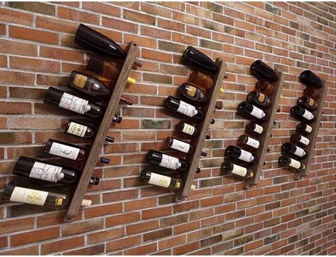 Wooden Wall Mounted Wine Rack, Rustic Floating Shelves Wine Bottle Holder Kitchen Organization and Wine Storage for Bar, Storage, Dining Room Wall Home Décor (Color : Brown-90cm/8 Bottles, Size : 4P Small Wall Wine Rack Ideas, Bar Liquor Display Shelves, Wall Mounted Wine Rack Ideas, Whiskey Bottle Display, Wine Shelves Wall, Wall Wine Rack Ideas, Wine Display Wall, Wine Racks Ideas, Kitchen Wine Storage