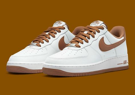 Nike Air Force 1 '07 Shoes "Pecan" White Brown DH7561-100 Men's ALL SIZES NEW DS Get a price at https://copapair.com/nike-air-force-1-07-shoes-pecan-white-brown-dh7561-100-mens-all-sizes-new-ds-3/ Future Sneakers, White Air Forces, Nike Zoom Kobe, Nike Snkrs, Trendy Shoes Sneakers, All Nike Shoes, Best Shoes For Men, Nike Air Force 1 07, Nike Air Force 1 Low