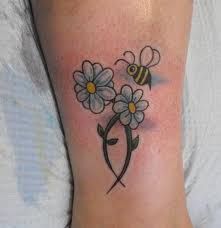 Daisy Tattoos And Meanings-Daisy Tattoo Designs And Ideas-Daisy Tattoo Pictures Bee And Daisy Tattoo, White Daisy Tattoo, Daisy Tattoo Meaning, Bee Tattoo Meaning, Small Daisy Tattoo, Daisy Tattoos, Tattoo Design For Women, Daisy Tattoo Designs, Daisy Flower Tattoos