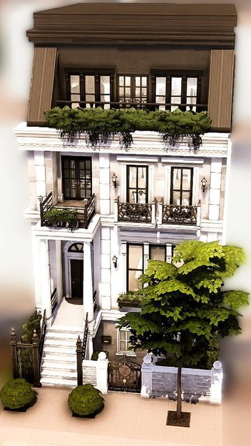 The Sims 4 Building Ideas No Cc, Sims London House, Cute Townhouse Exterior, Parisian Townhouse Exterior, Dark Academia Townhouse, Brichester House Sims 4, Sims 4 Brightchester, Parisian House Sims 4, French House Sims 4